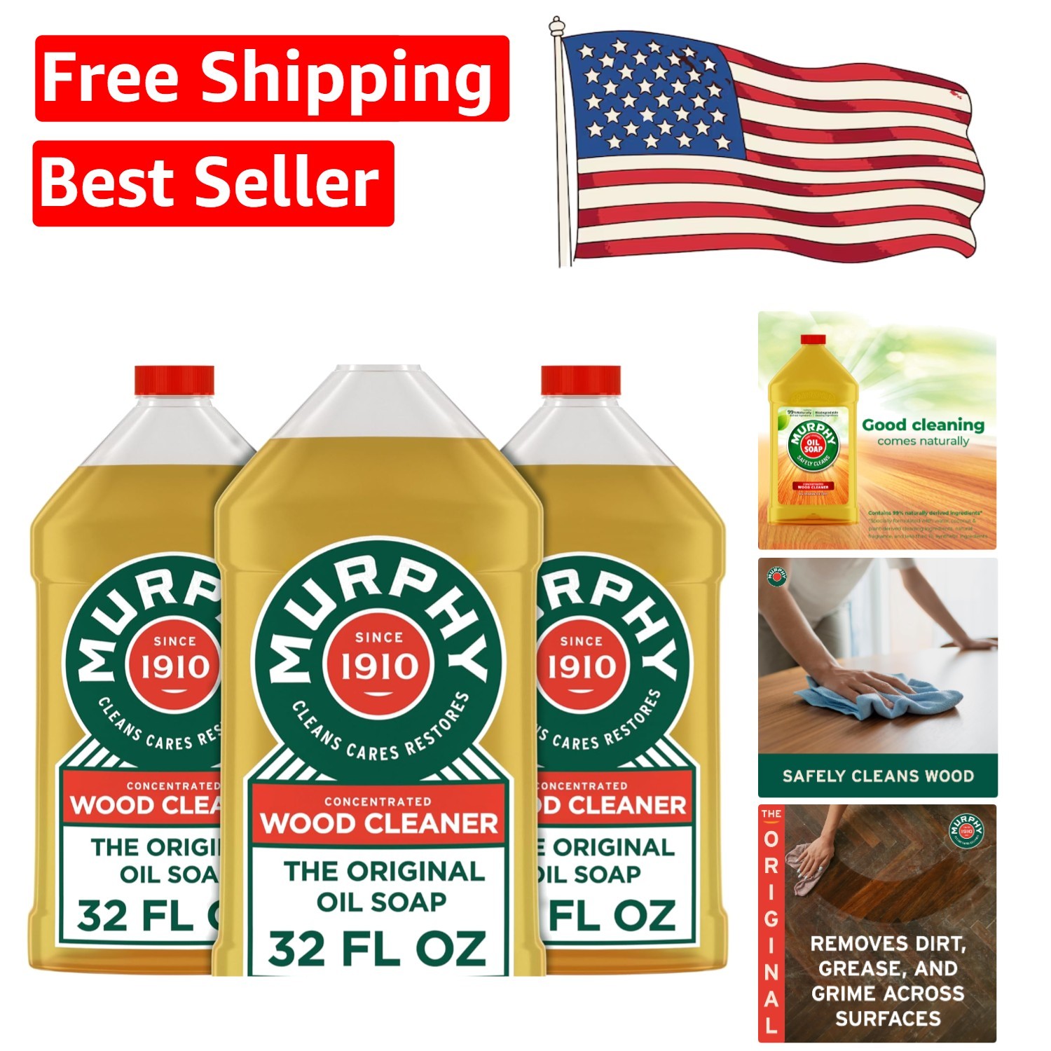Citronella Oil Soap, 32 Fl Oz – Residue-Free, Biodegradable Wood Cleaner, 3-Pack