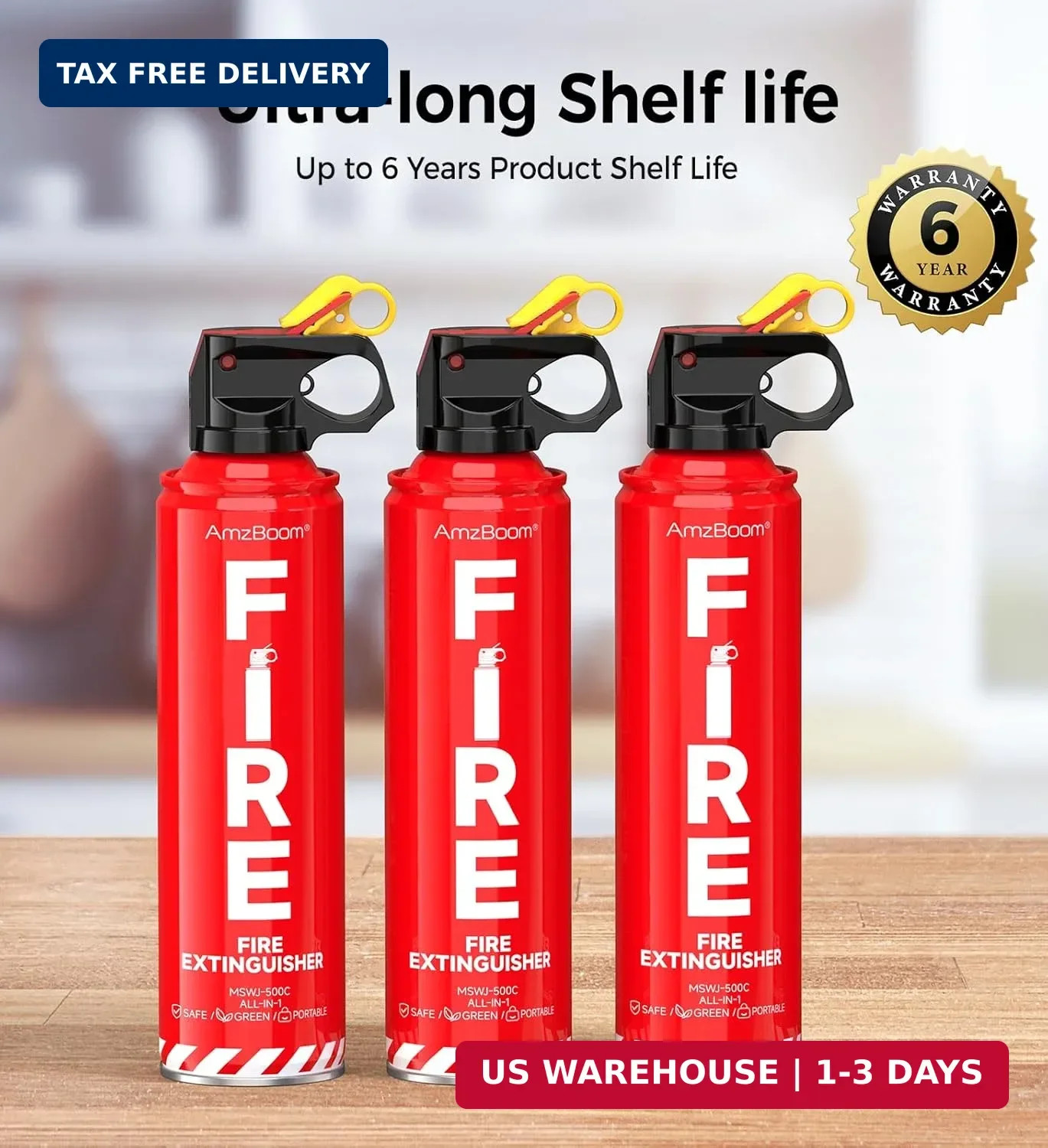 AmzBoom Fire Extinguishers Water-based for Home Kitchen, Car, & Boat 3 Pack-Port