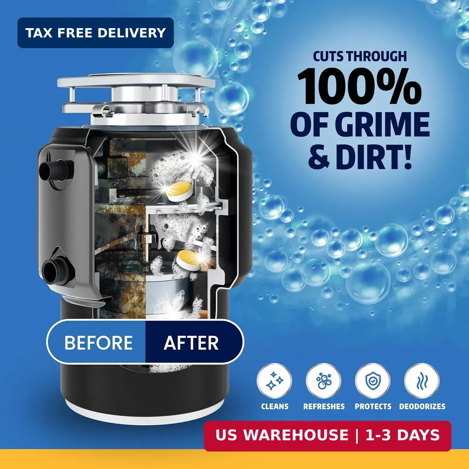 Garbage Disposal Cleaner and Deodorizer Tablets – 24 Pack, XL Citrus Foaming Tab