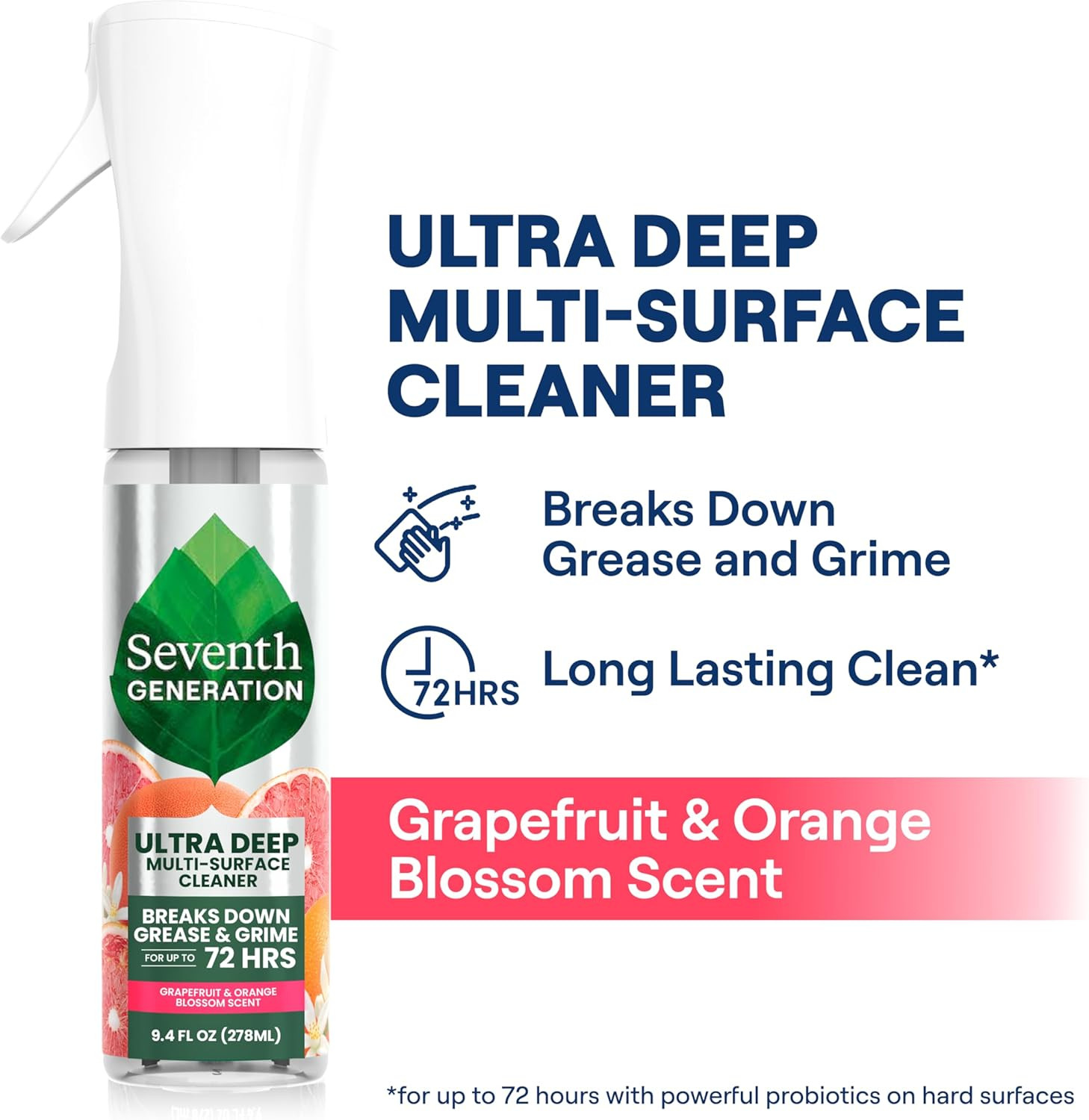 Ultra Deep Probiotic Multi Surface Cleaner, 9.4 Fl Oz, Grapefruit & Orange, 80%