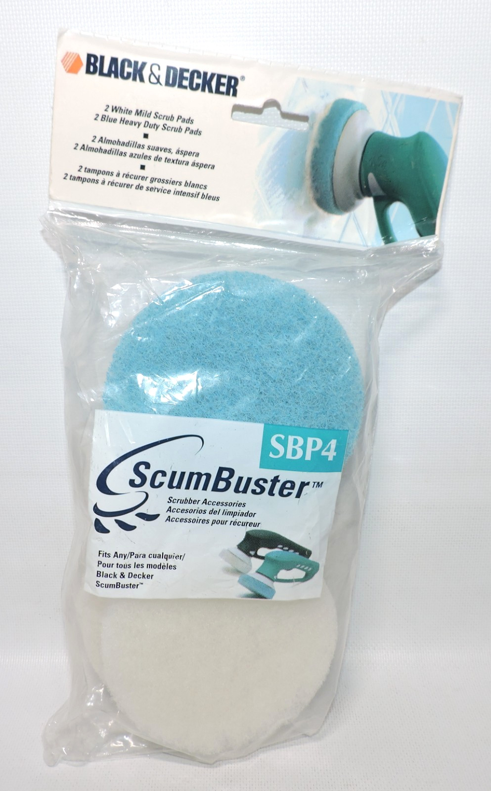 Black & Decker Scum Buster Refill Scrub Pads SBP4, w/ 2 White & 2 Blue Pads, NEW