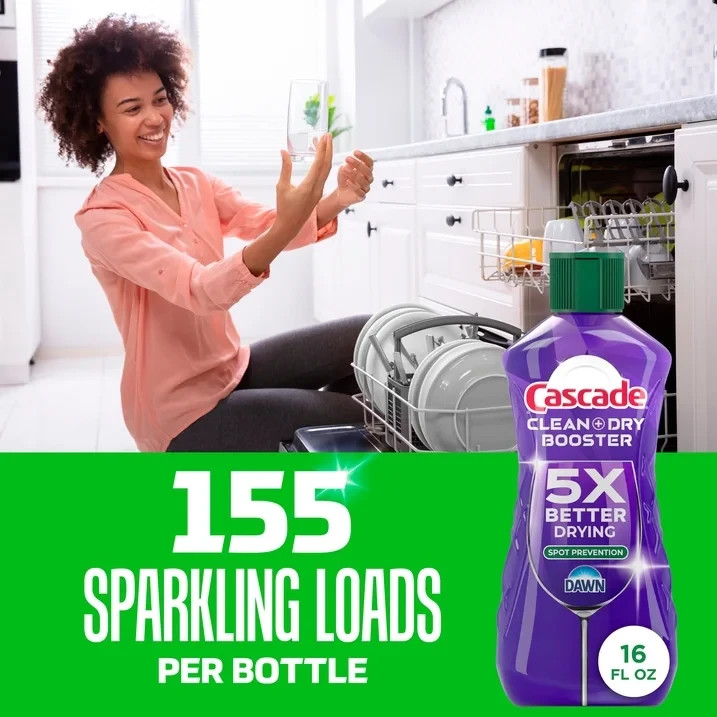 Cascade Rinse Aid Clean & Dry Booster 16oz Spot Free Shine Fast Dry Dishwasher