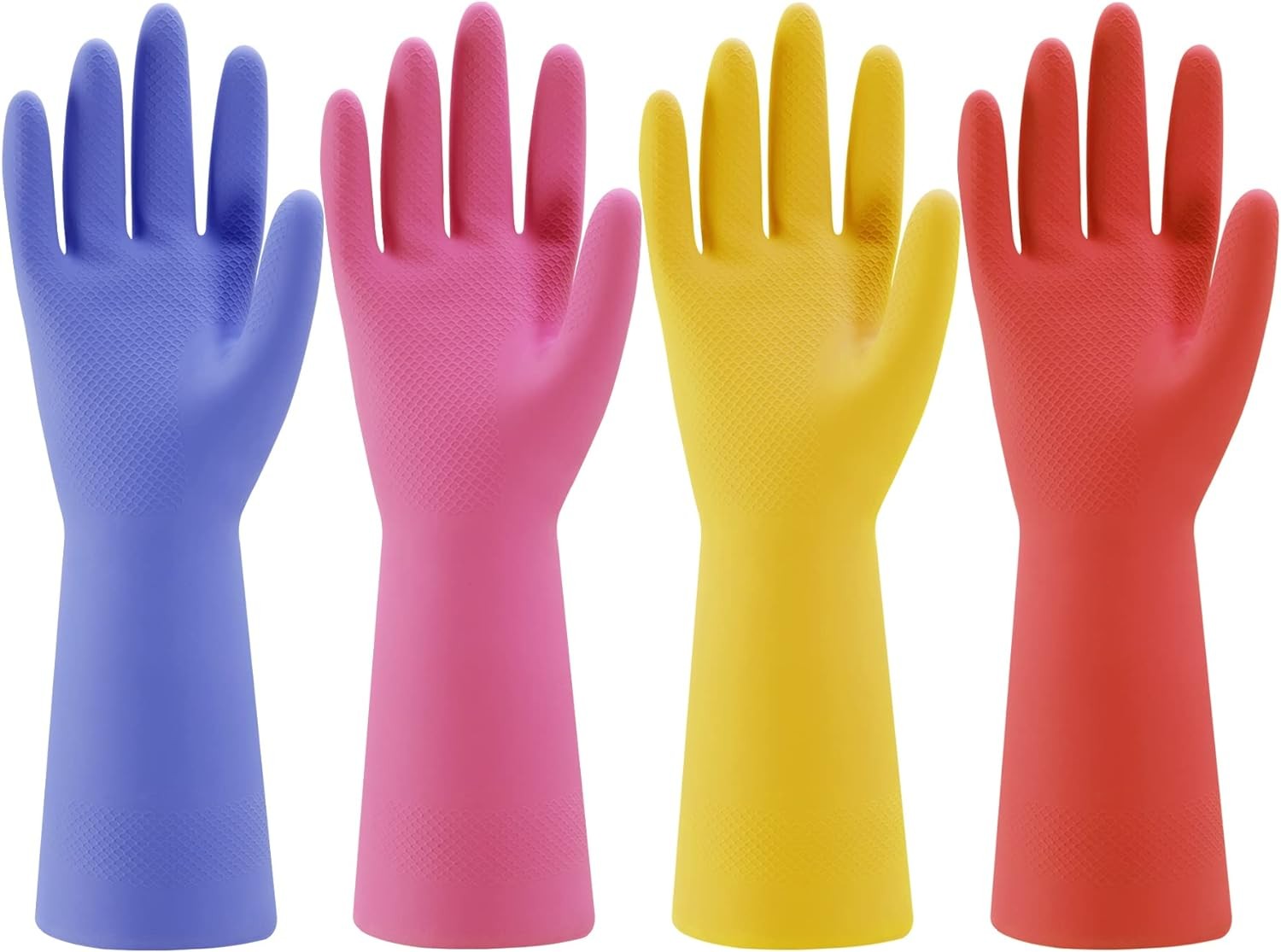 Bamllum Rubber Kitchen Dishwashing Gloves – 4 Small, Blue+pink+yellow+red