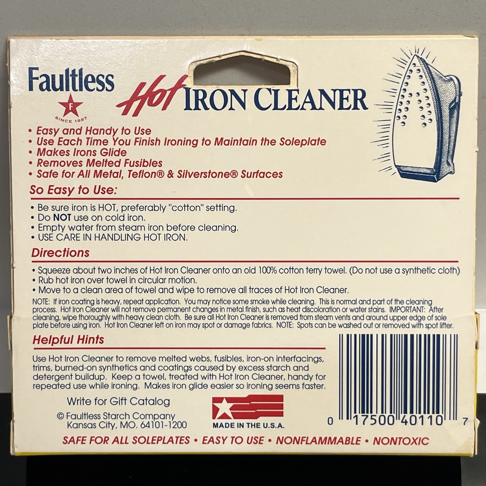 Vtg Faultless Hot Iron Cleaner 1oz 28g Safe For All Soleplates Makes Irons Glide