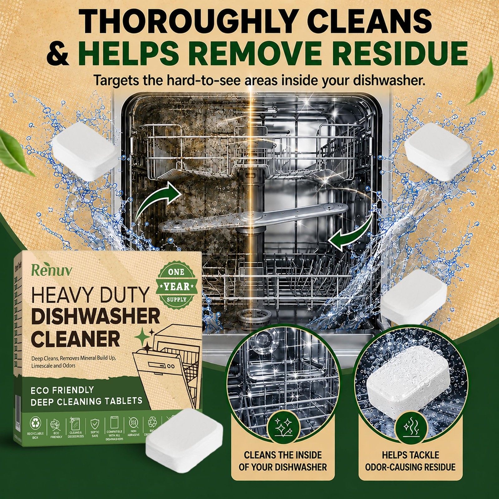® Heavy Duty Dishwasher Cleaner & Deodorizer, Descaler, 12 XL Tablets