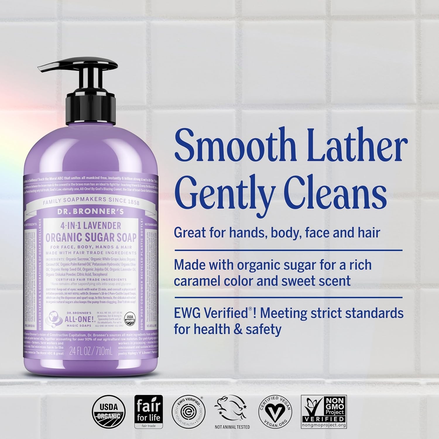 Dr. Bronner’s Organic Sugar Soap (Lavender, 64 Ounce)- Made with Organic Oils,