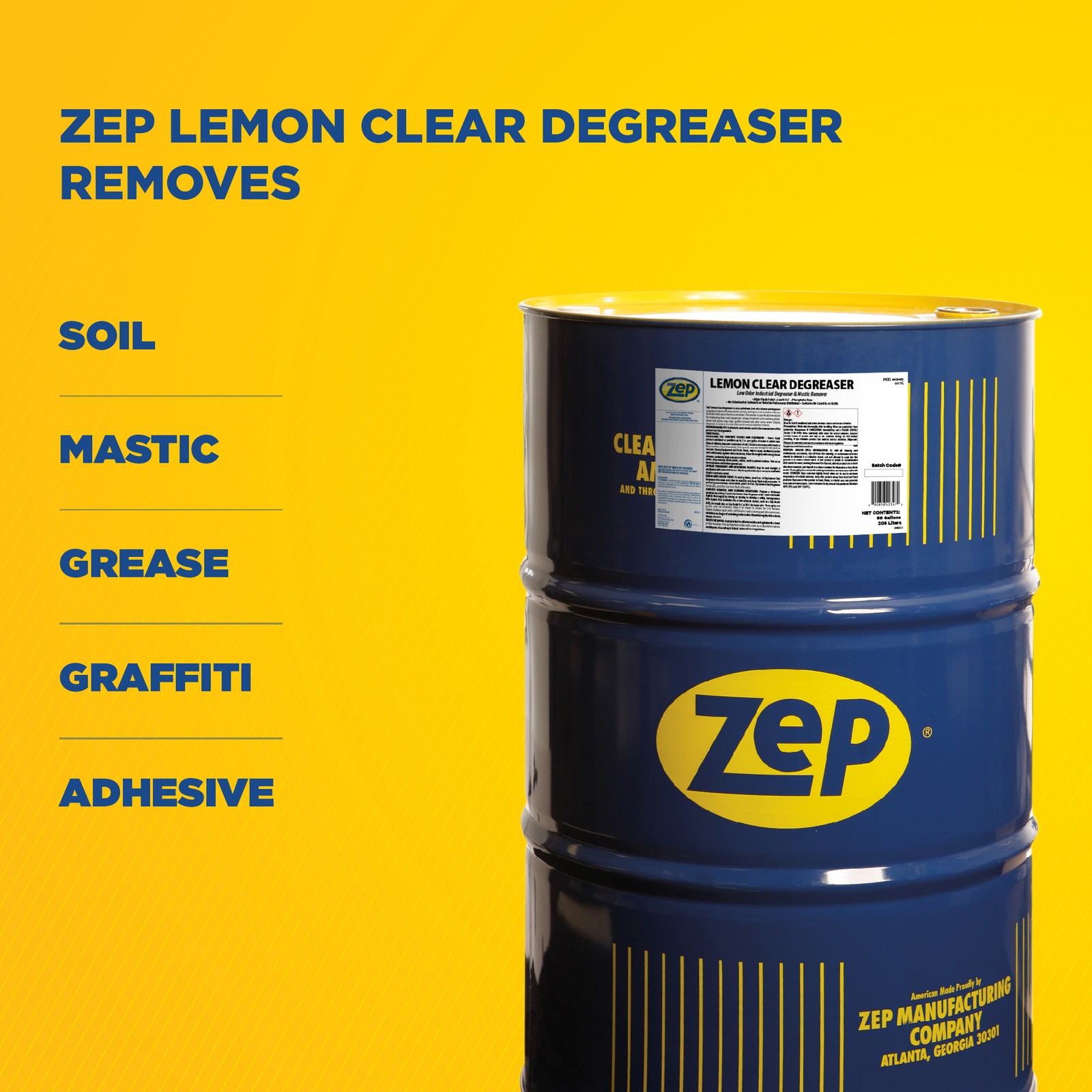 Zep Lemon Clear Degreaser – 55 Gallon (1 Unit) 423485 – Low Odor, Industrial