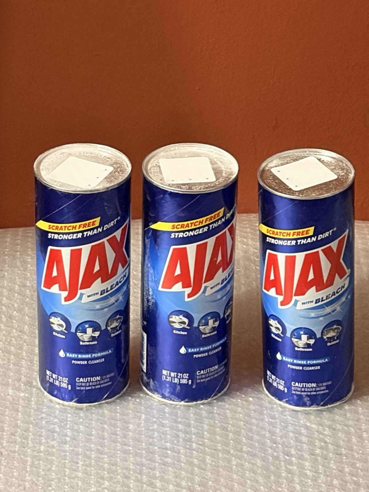 Lot of 3 Ajax Powder Cleanser with Bleach Scratch Free Easy Rinse 21 oz Cans NEW