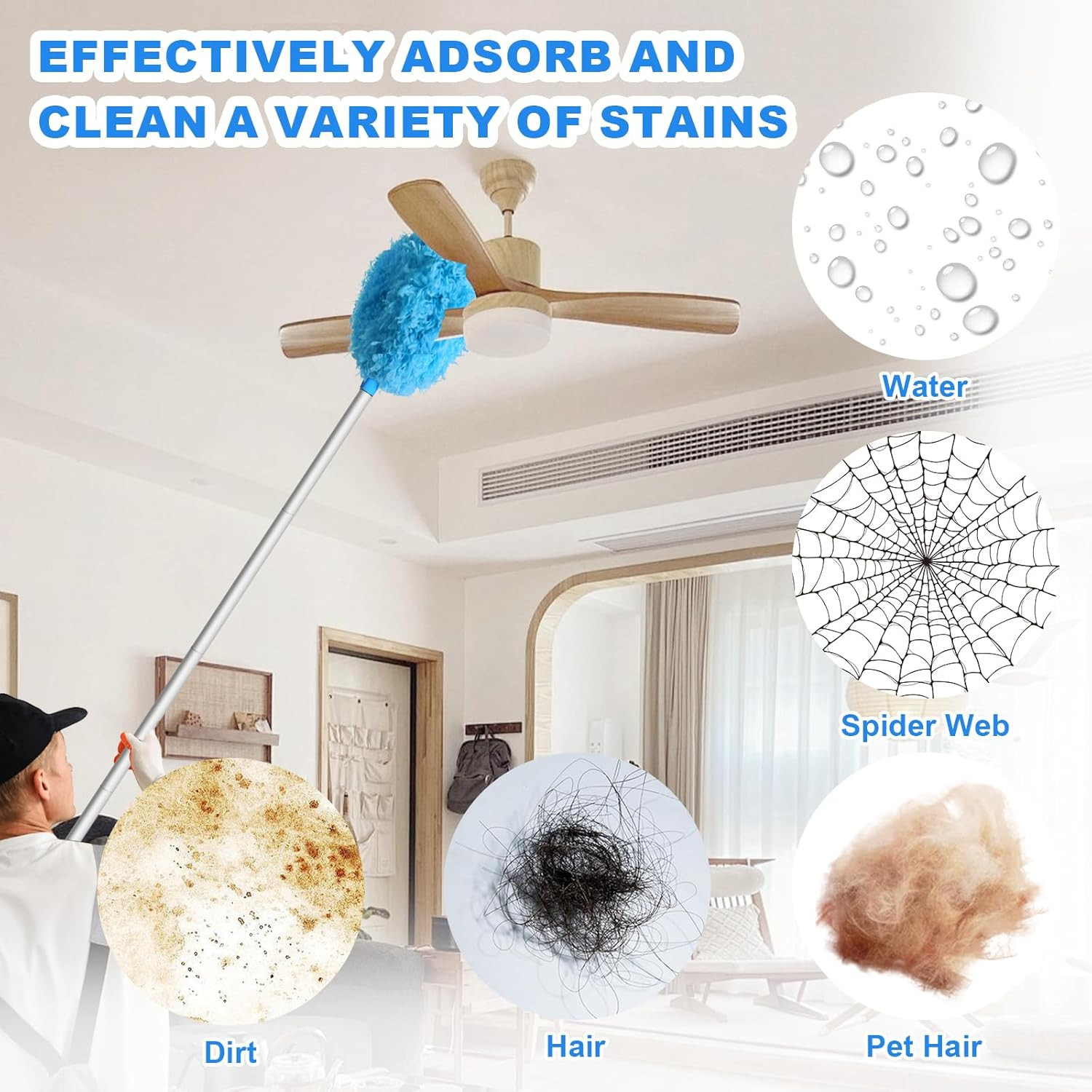 Ceiling Fan Duster Triangular Notch Microfiber Telescoping Pole Cleaner