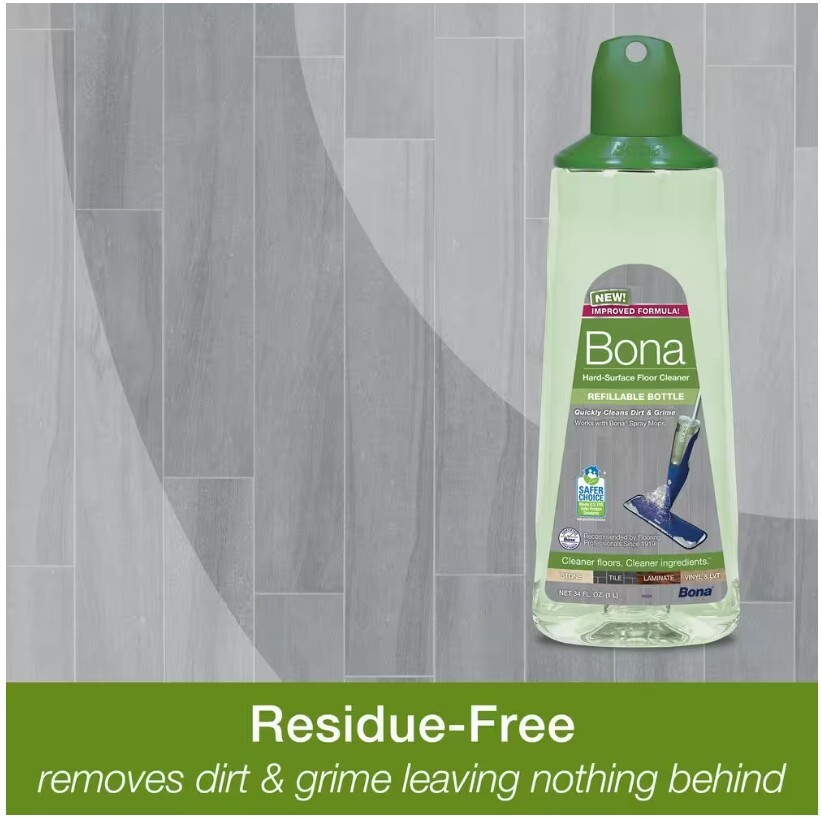 Bona Hard-Surface Floor Cleaner, Refillable Bottle – 34 oz.