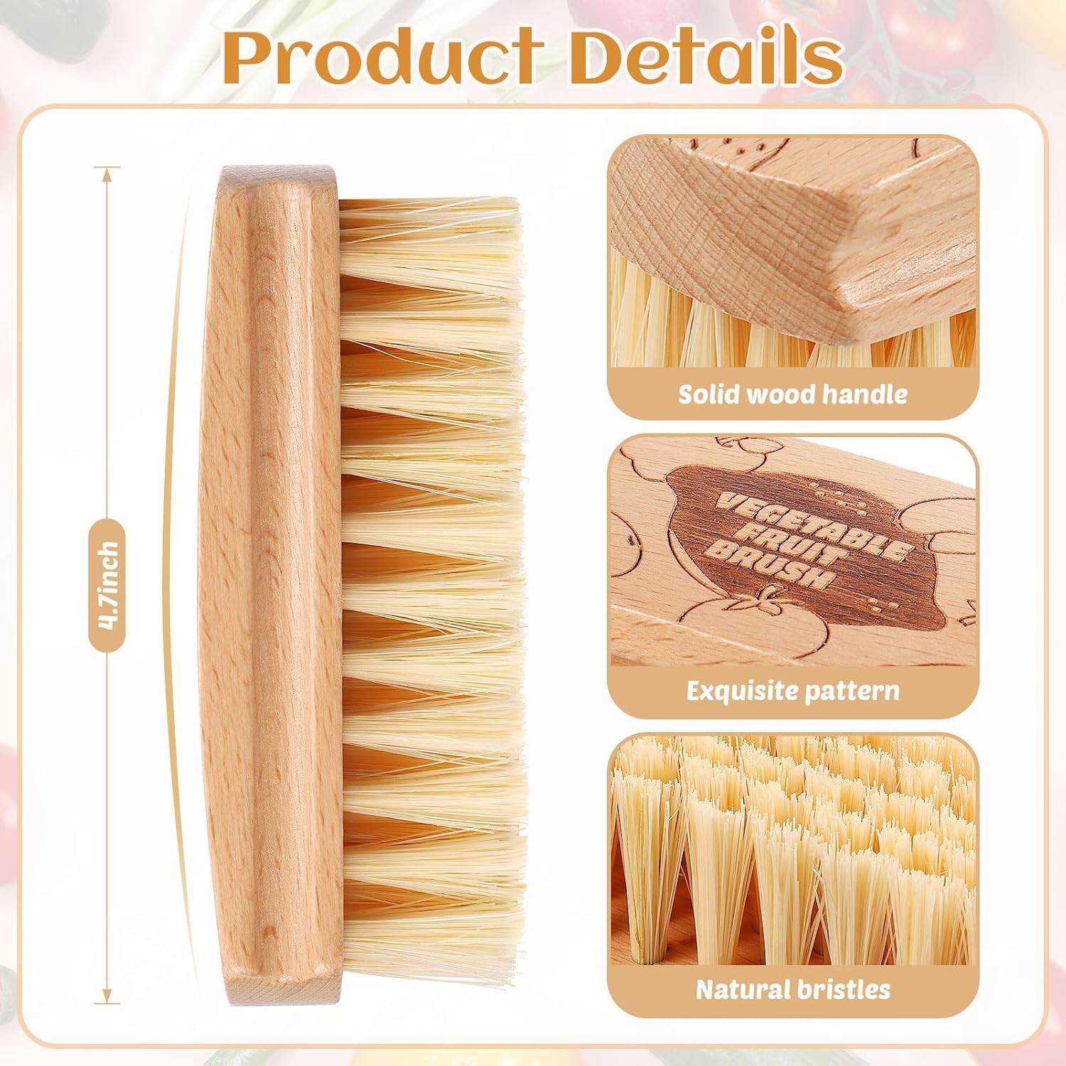 Beechwood Vegetable Fruit Cleaning Brush Scrubber Potato Veggie Wash Brush