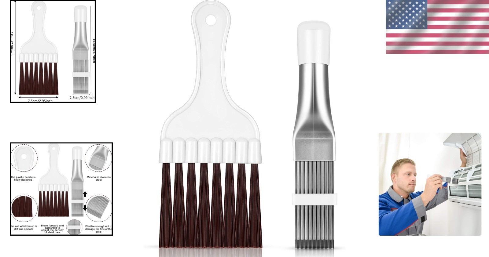 2-Piece Coil Cleaning Brush Set for Air Conditioner & Refrigerator