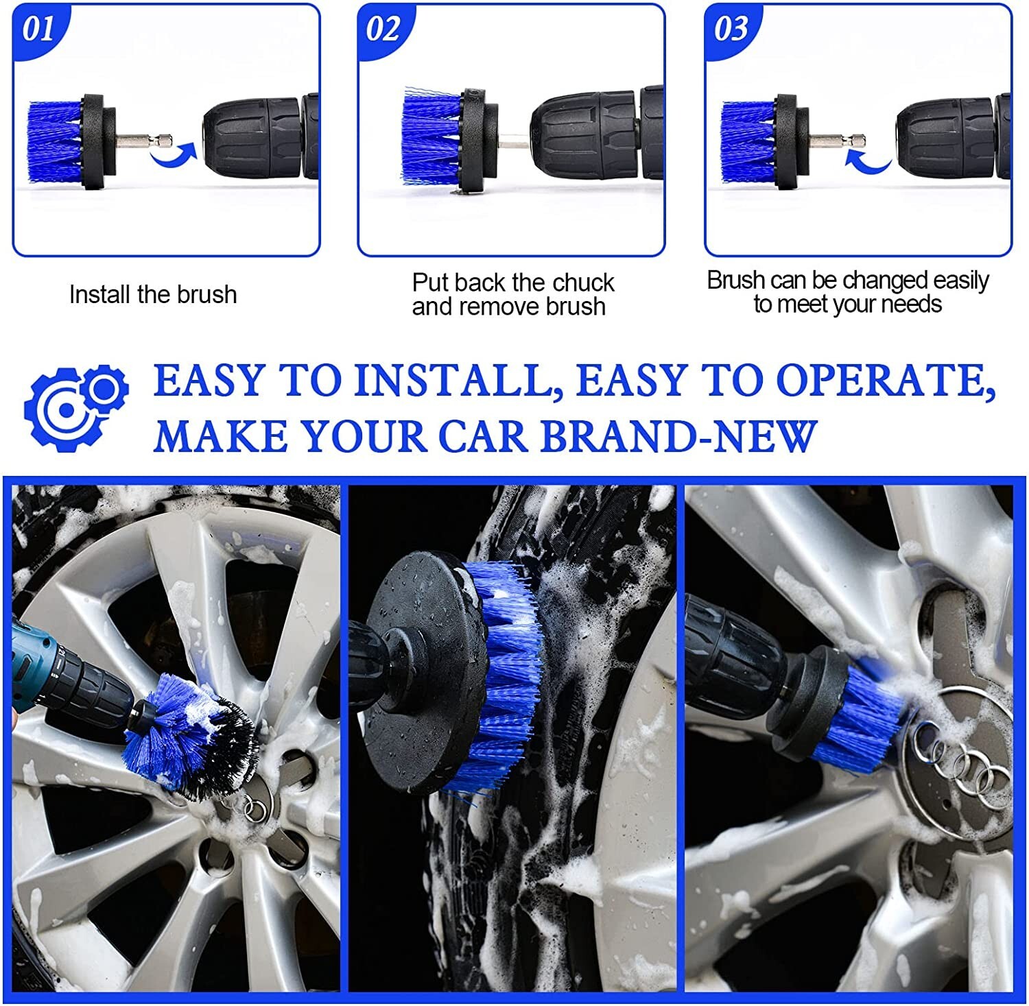 25 Pcs Car Cleaning Kit Detailing Brush Set Auto Detailing Drill Brushes NEW