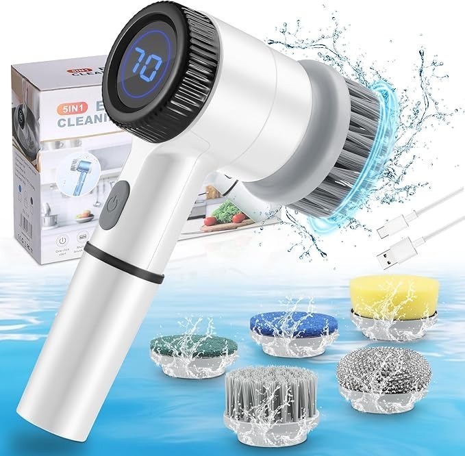 Cordless Electric Spin Scrubber 3-Speed Power Cleaning Brush w/Battery Display