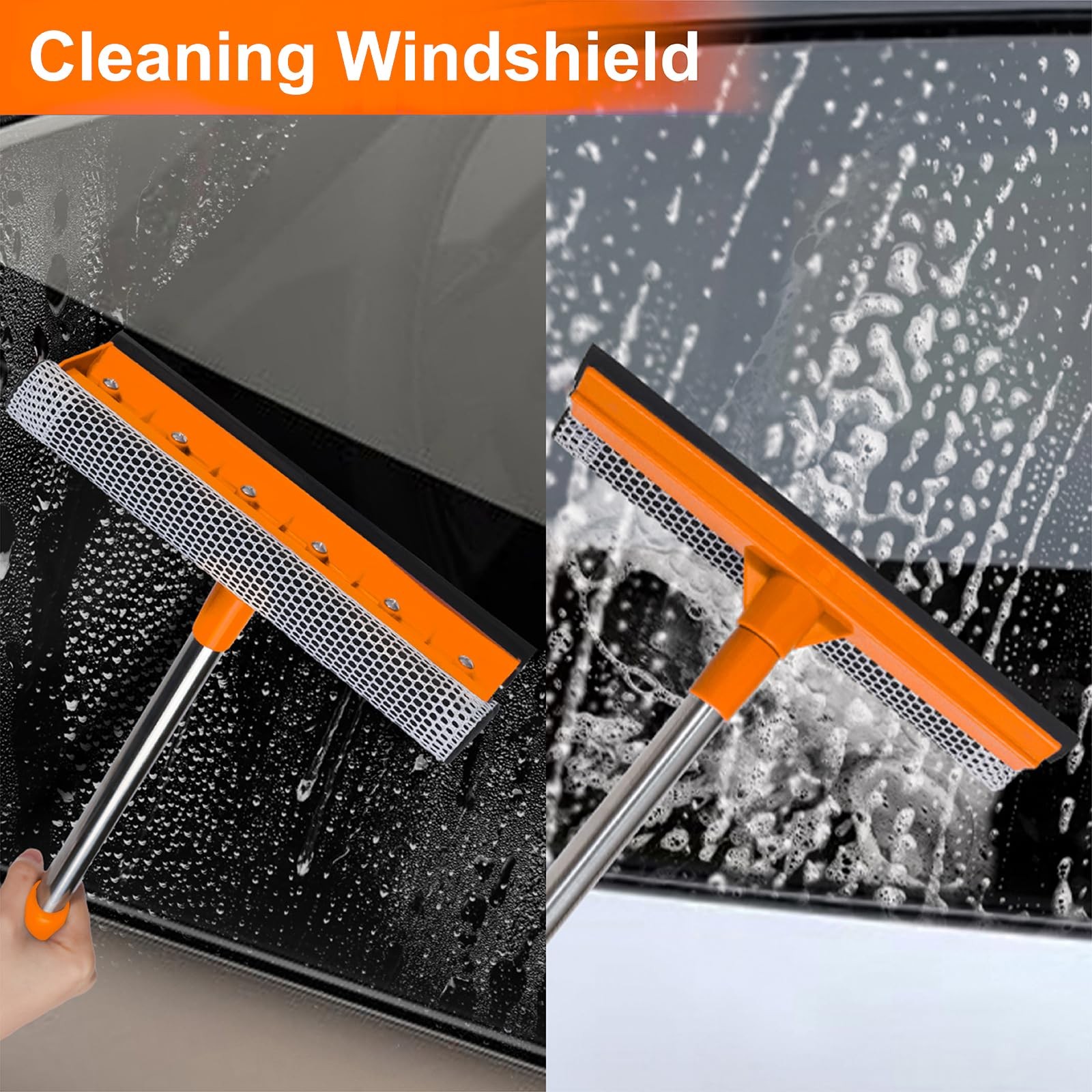Windshield Cleaner Tool 2 in 1 Car Window Squeegee with Extendable Handle