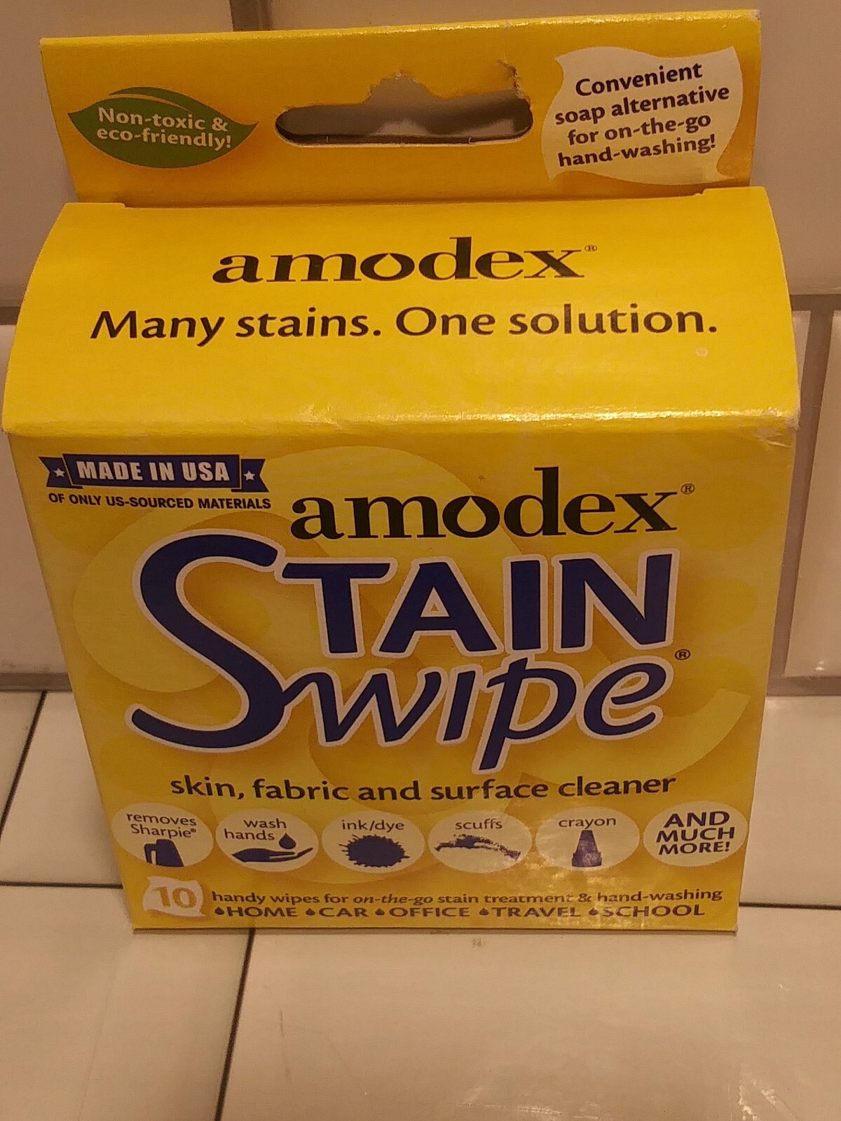 Amodex Stain Swipes – Skin, Fabric and Surface Cleaner – 10 Wipes – Sealed FS