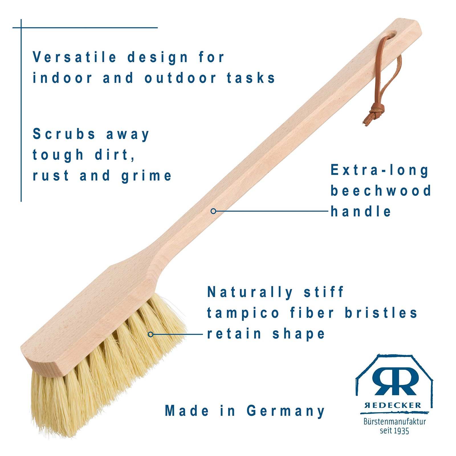 Wheel Brush, Extra-Long Handle, Beechwood and Durable Tampico Fiber, 17-3/4 i…