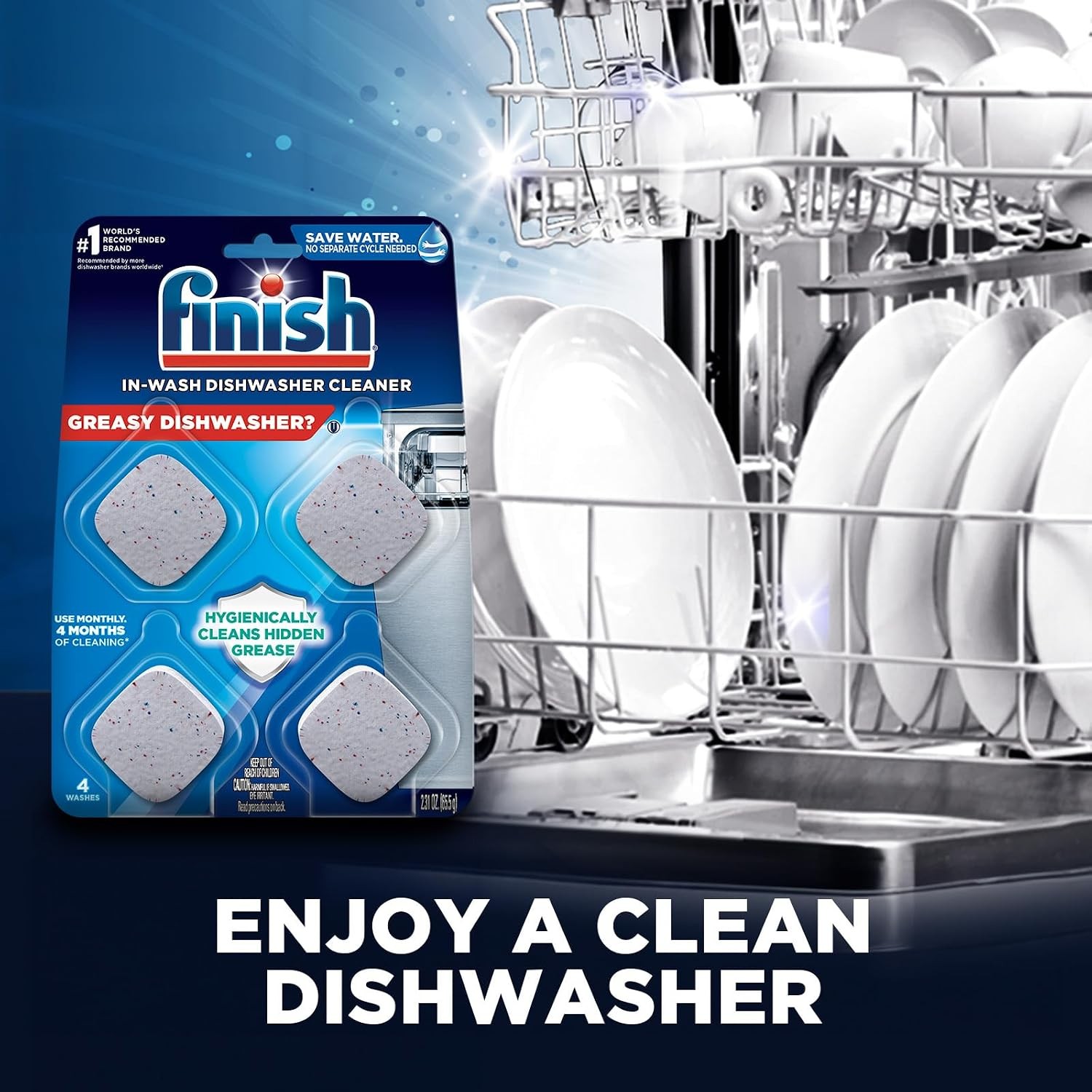 In-Wash Dishwasher Cleaner for Grease and Grime, 3 ct, Hidden Grease Remover