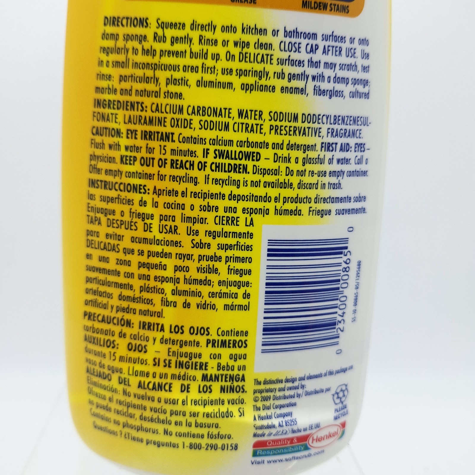 Soft Scrub LEMON Scent Heavy Duty Cleaner 1lb 10oz Bottle Advanced Formula 26oz