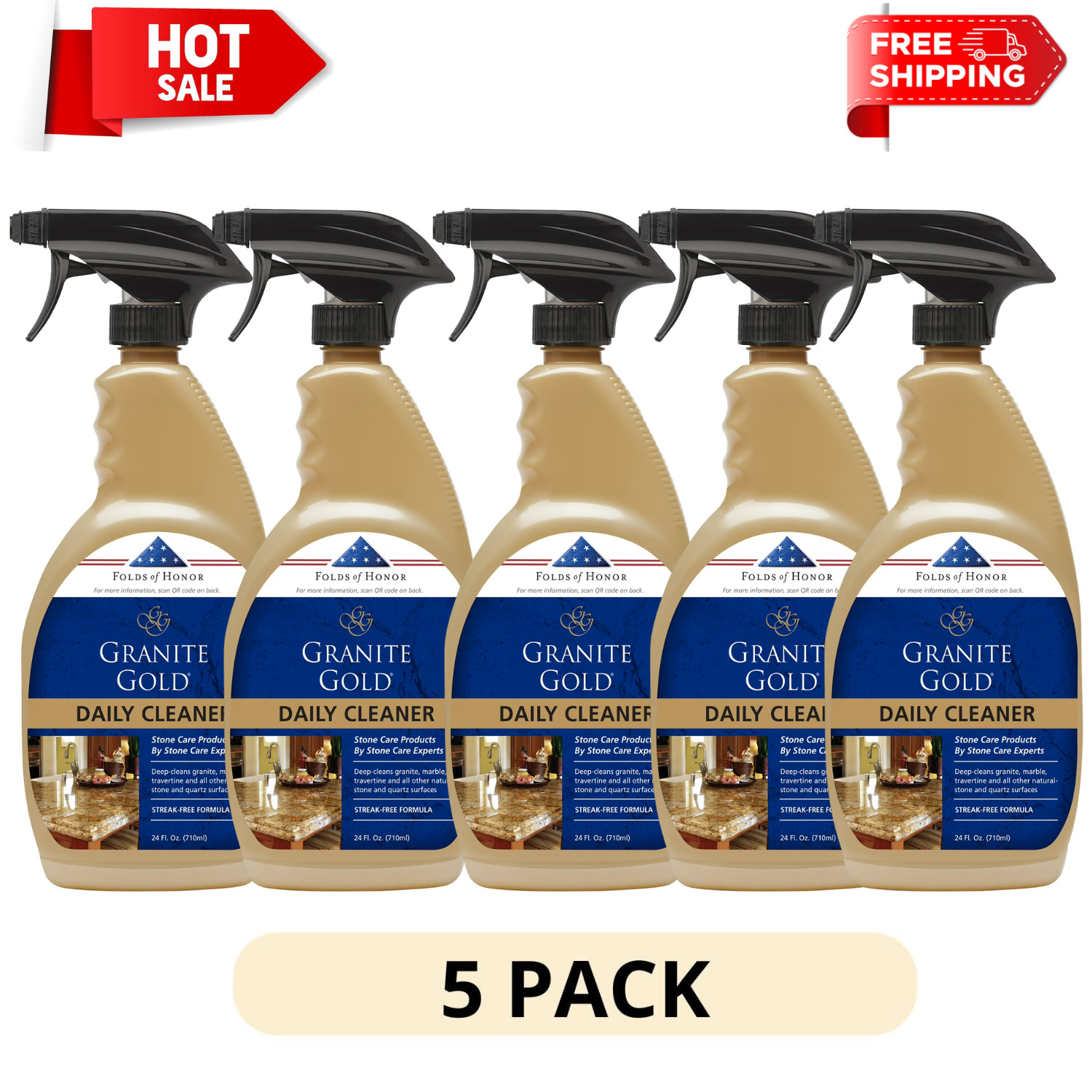 5 Pack Granite Gold Daily Cleaner 24 oz Spray for Granite Marble Quartz