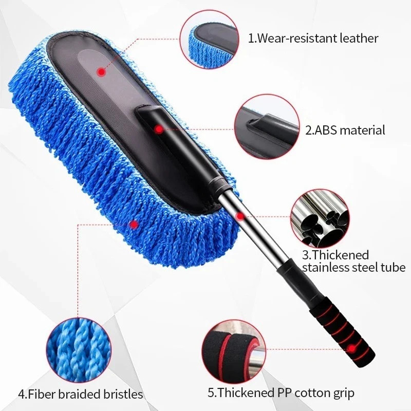 Car Cleaning Duster Microfiber Large Home Wax Treated Plastic Handle Brush