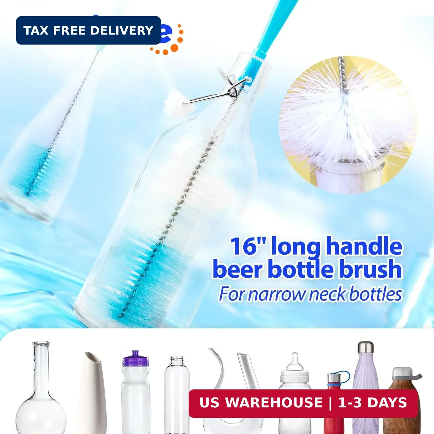 Holikme Bottle Brush Tube Cleaning Lab Set with Long Handle, Cup Cleaner for Was