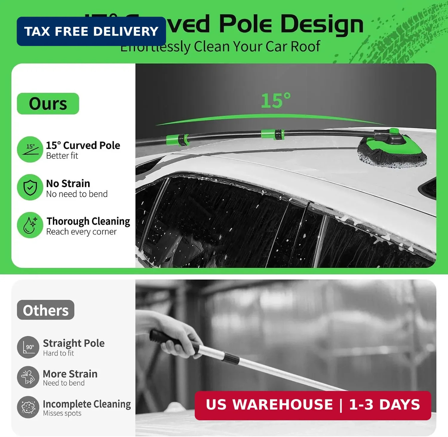 Car Wash Brush with Long Handle – 15°Curved Car Brushes for Washing Exterior, Mi