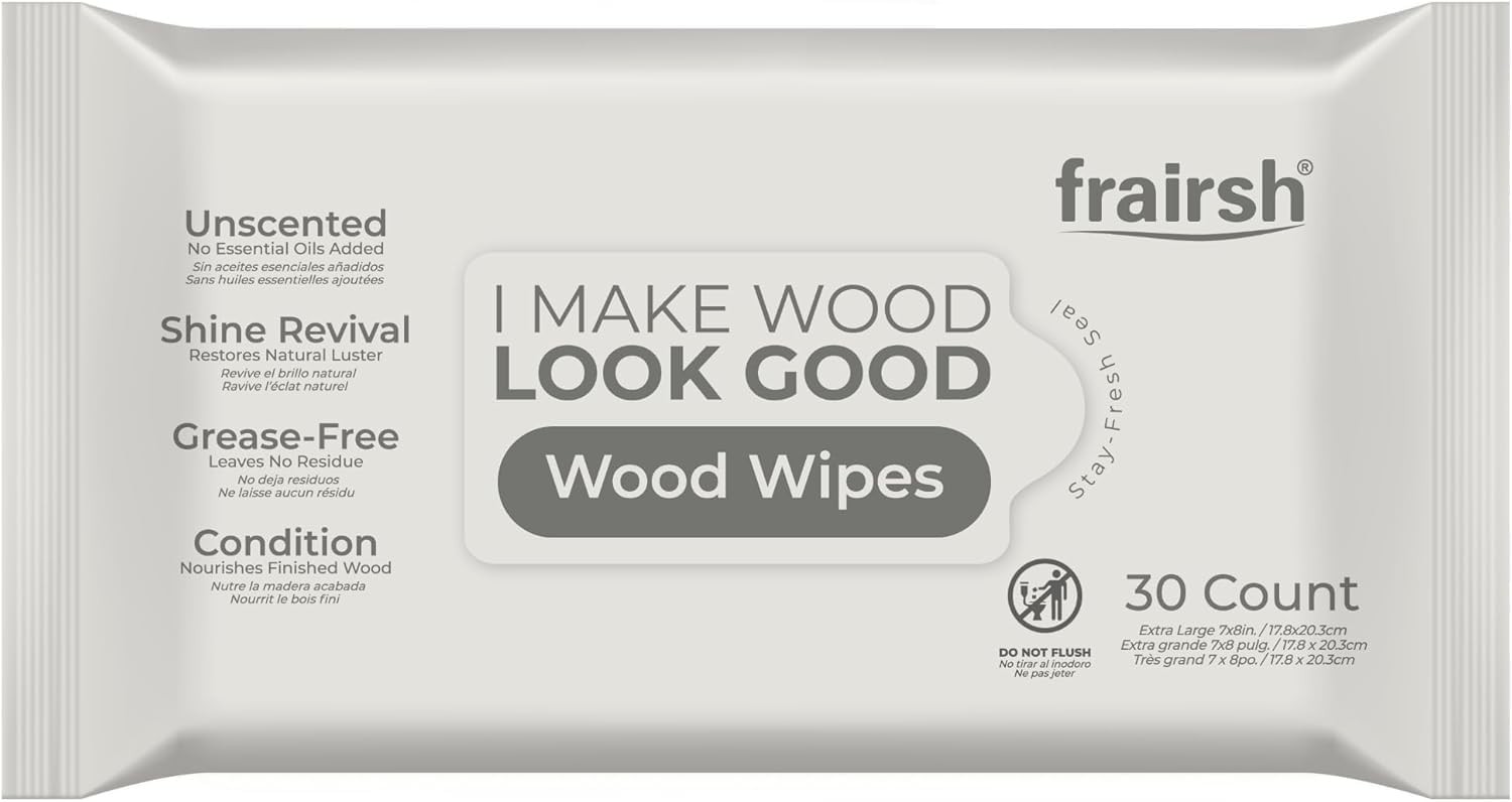 Wood Cleaner Wipes 30 Count, XL 8in x 10in Clean Polish Protect