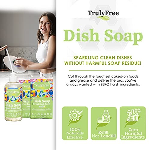 Truly Free Non Toxic Dish Soap Kit Sweet Basil 16 oz