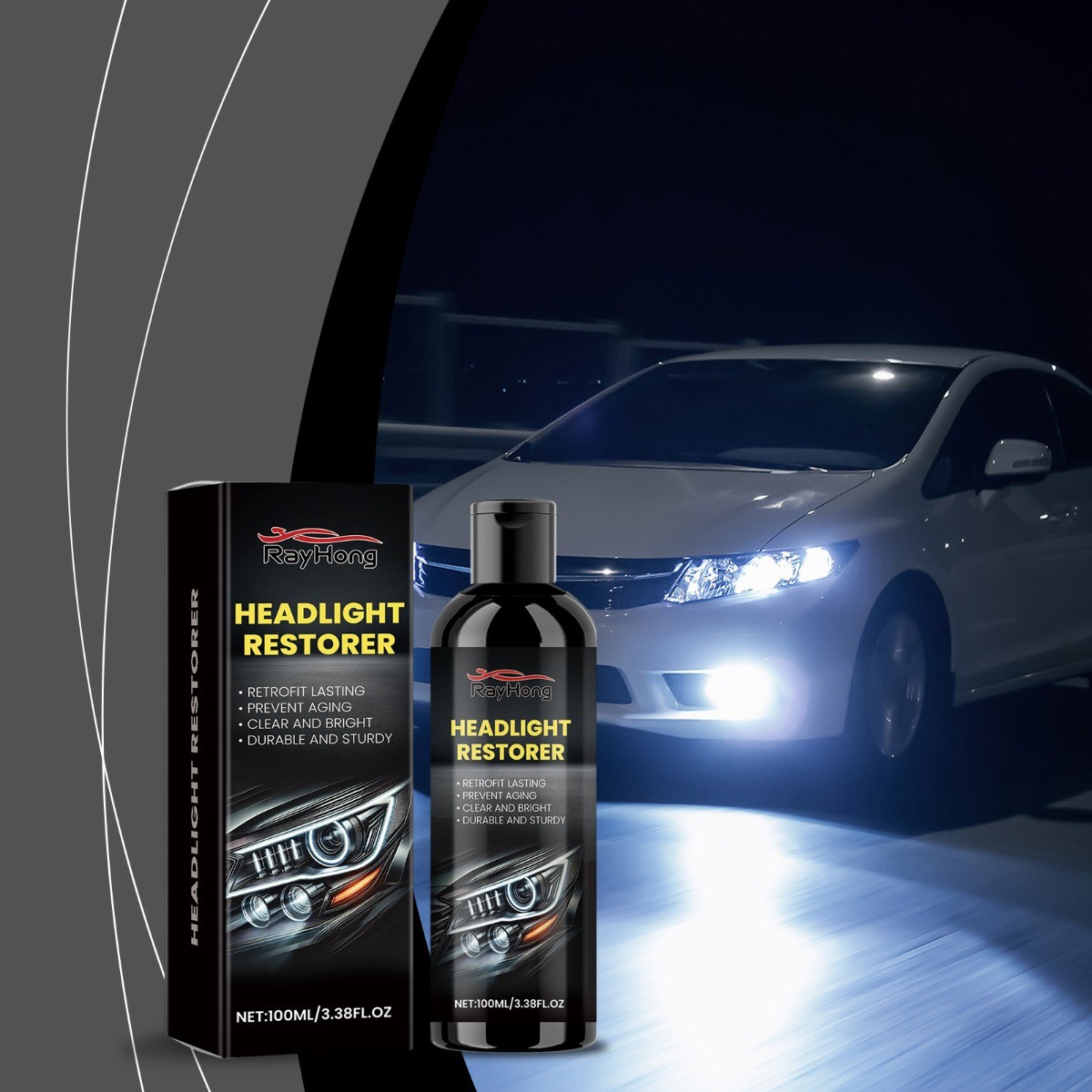 Car Headlight Restoration Kit, Scratch & Oxidation Remover, Lens Cleaner Polish