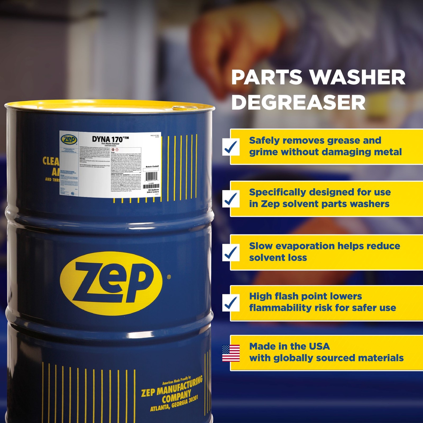 Zep Dyna 170 Parts Washer Degreaser – 55 Gallon (Drum) 17985 – Cold Tank Cleaner