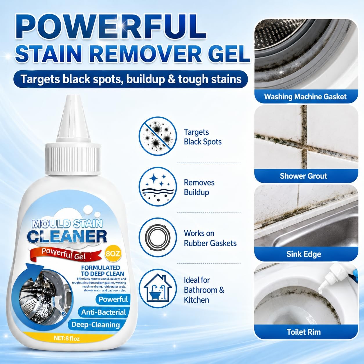Housemold Stain Remover Gel for Washing Machine & Bathroom – Low Odor Remover…