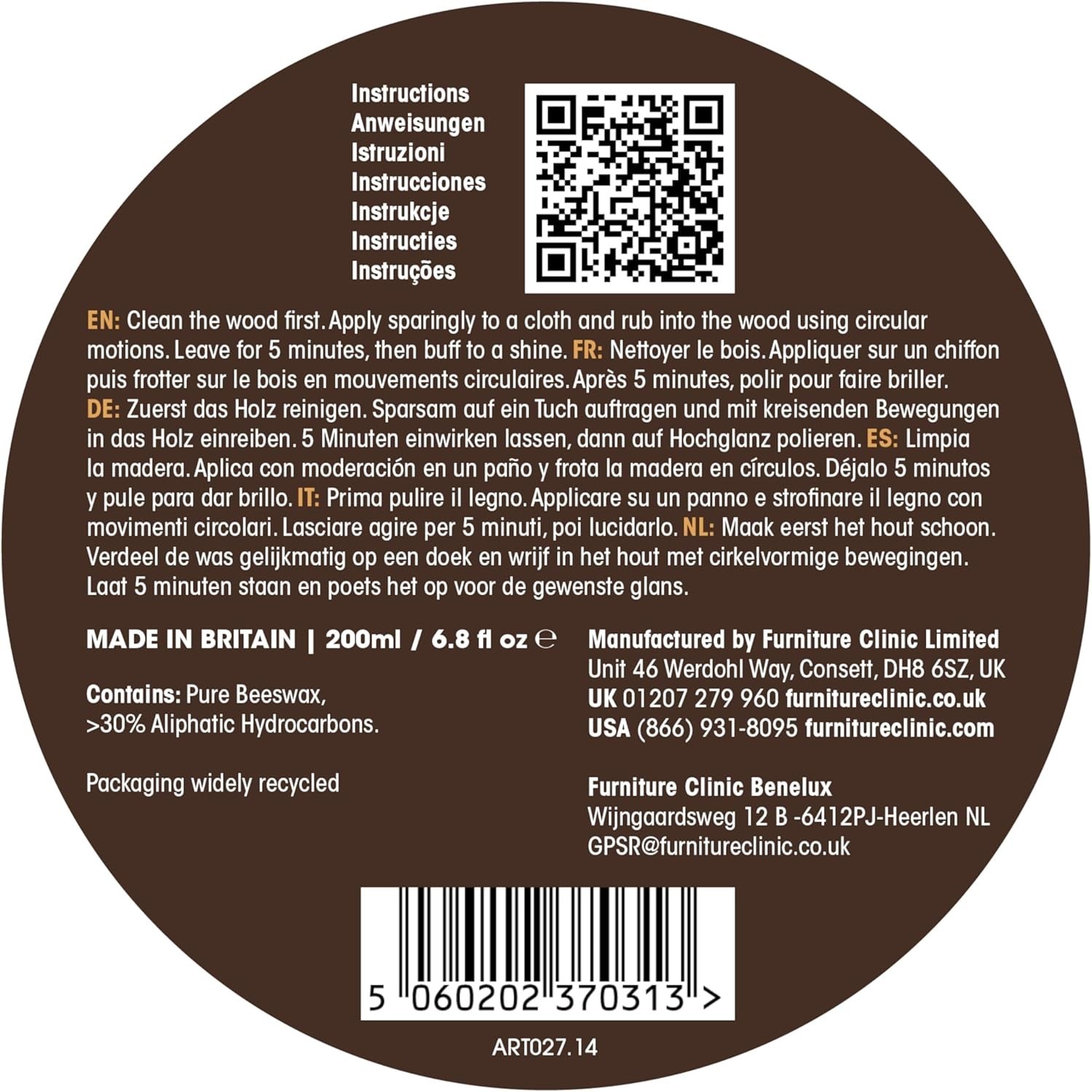 Furniture Care with Natural Beeswax Polish 6.8oz | Revive & Waterproof All Woods