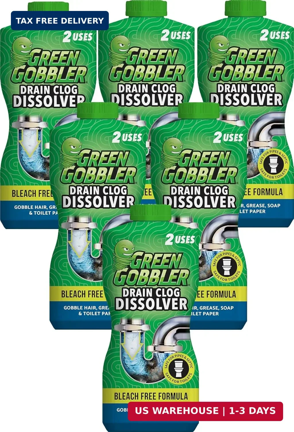 Green Gobbler Liquid Hair Drain Clog Remover & Cleaner, For Toilets, Sinks, Tubs