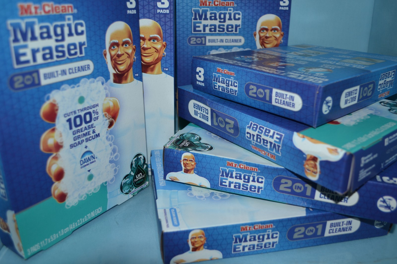 (10) Mr Clean Magic Eraser 2 in 1 Built In Cleaner, 3 In Each Box, 2 Scents