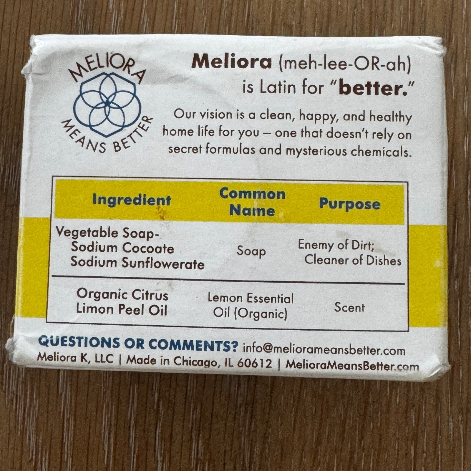 Meliora Cleaning Products Dish Soap Bar Lemon 7 oz ( 199g ) New Old Stock *READ*