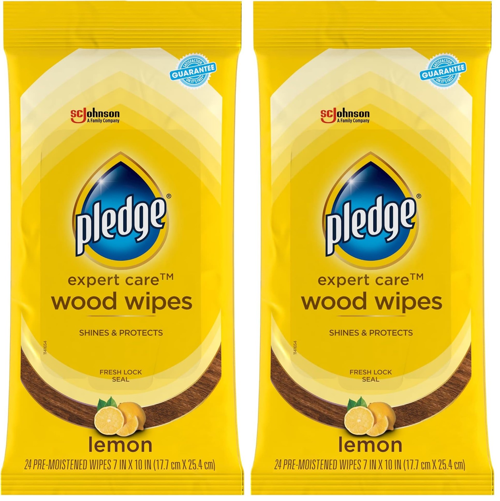 Pledge Expert Care Enhancing Wood Wipes, Lemon 24 Count (Pack of 2), לימון