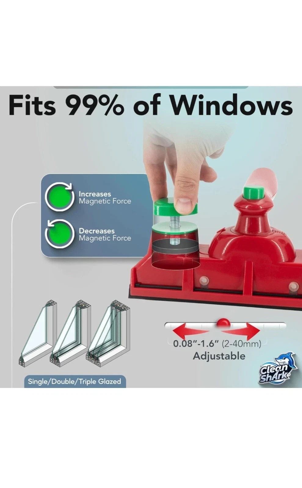 CleanShark Double Sided Magnetic Window Cleaner Tool V1