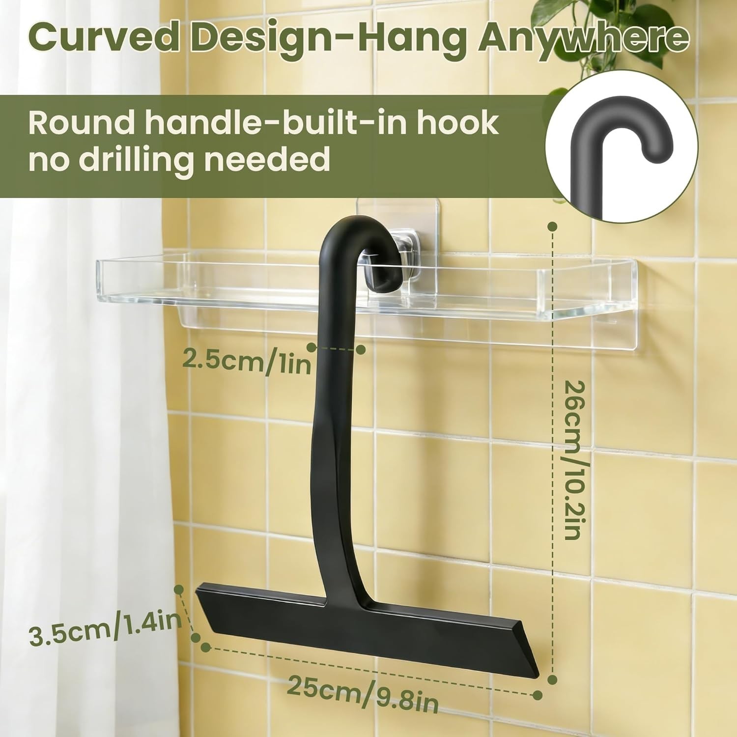 Shower Squeegee for Glass Doors – 10 Inch Ergonomic round Grip, All-In-One Silic