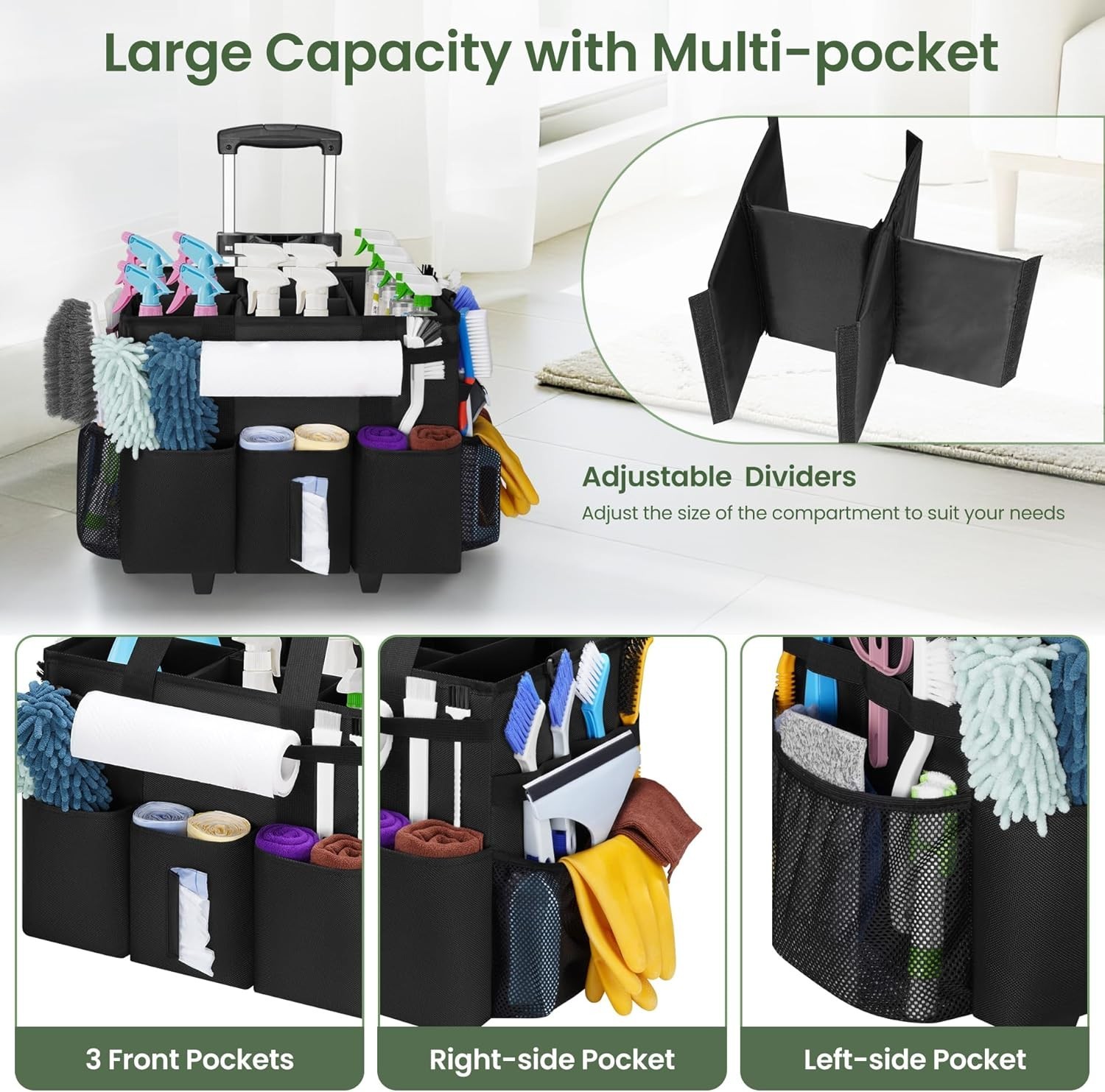 Luxurious Rolling Cleaning Caddy with Detachable Trolley & Water-Resistant Nylon