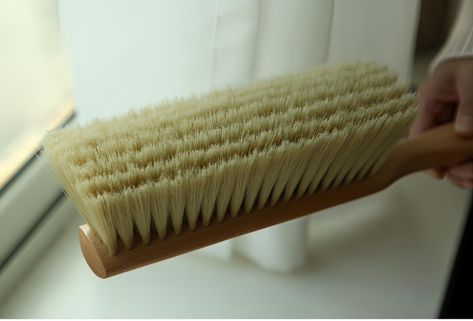 14 Inch Long Soft Bristle Oiled Beech Wood Handle Counter Brush Yellow Fit