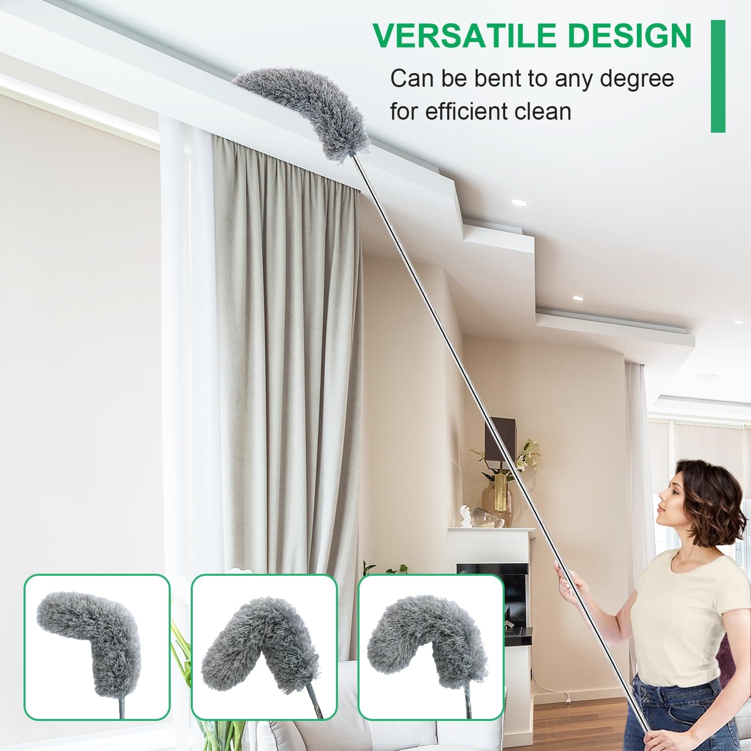 Microfiber Feather Duster with Extendable Pole, 100-inch Extra-Long Dusters T…