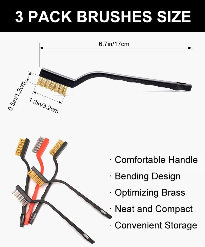 3 Pack Brass Wire Brushes for Effortless Rust Removal & Metal Cleaning