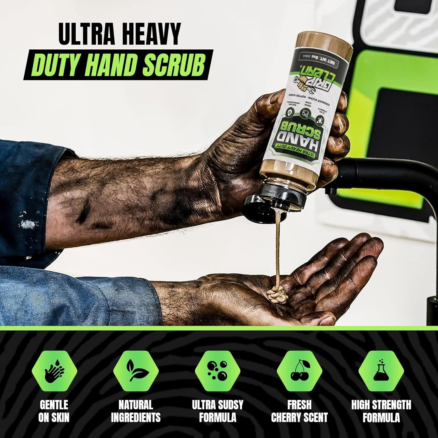 Moisturizing Hand Degreaser – Walnut Shell & Clay, Ideal for Tough Grime, 8 Oz
