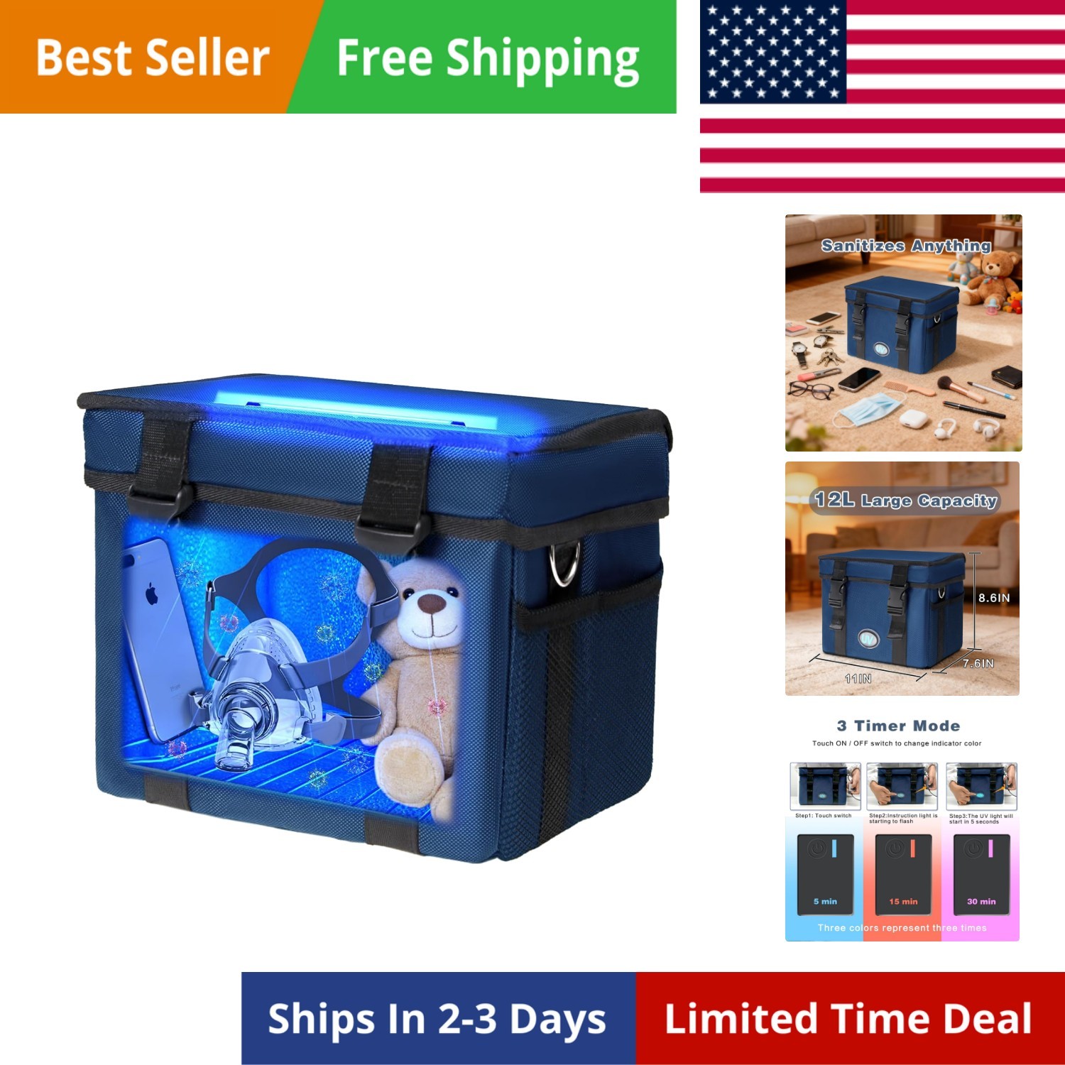 12L UV Sanitizer Box, Portable Sanitizing and Cleaning Machine with 3-Level T…