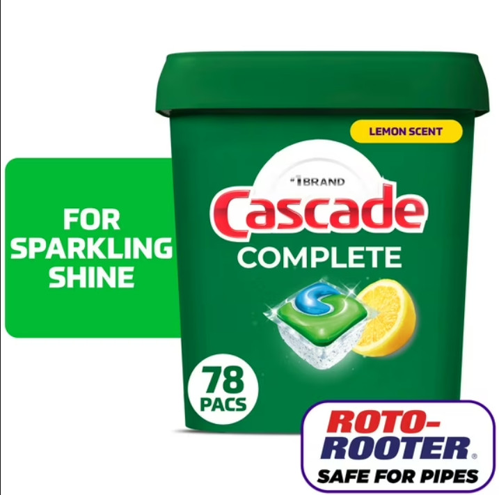 Cascade Complete Dishwasher-Pods ActionPacs Detergent Tabs Lemon 78 Count