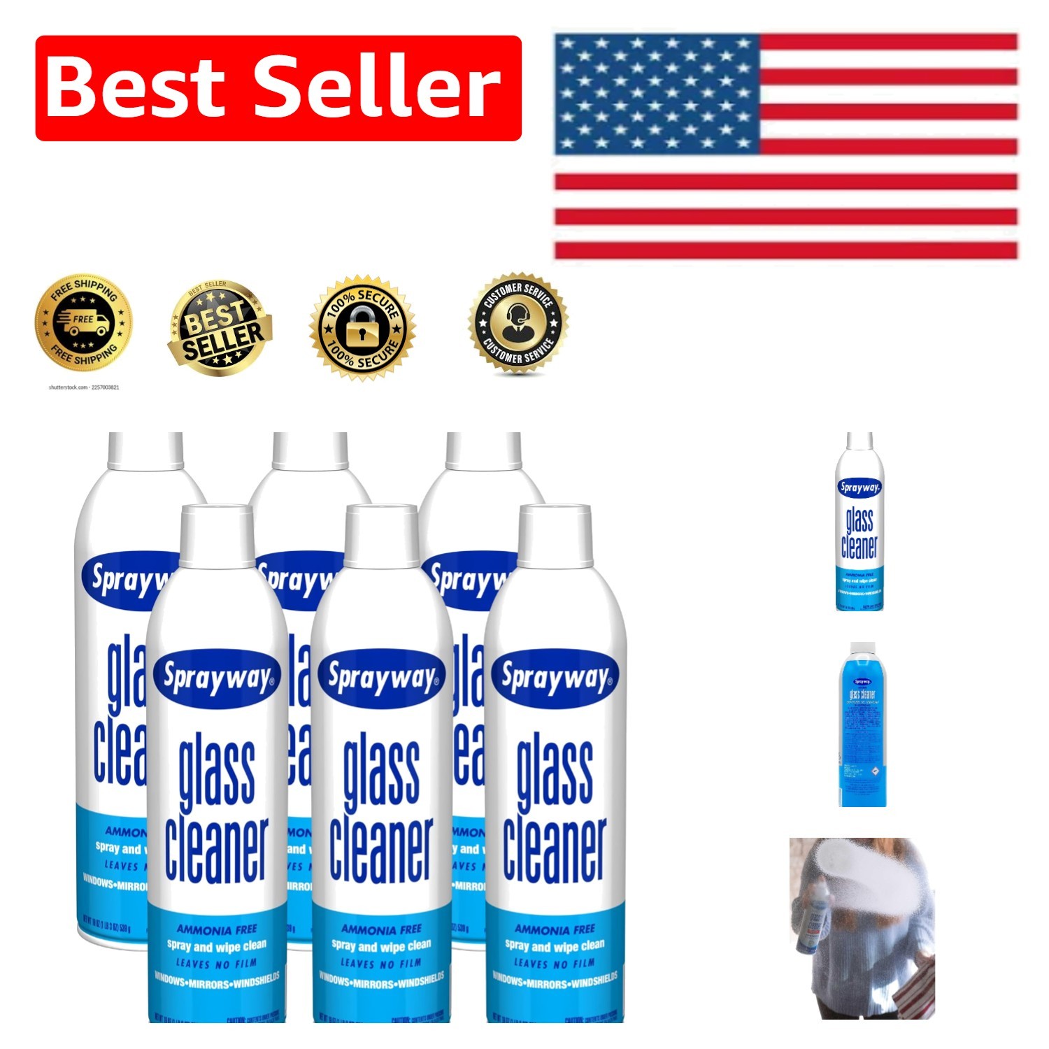 Streak-Free Foaming Glass Cleaner 19oz Spray – Pack of 6, Ammonia-Free Shine