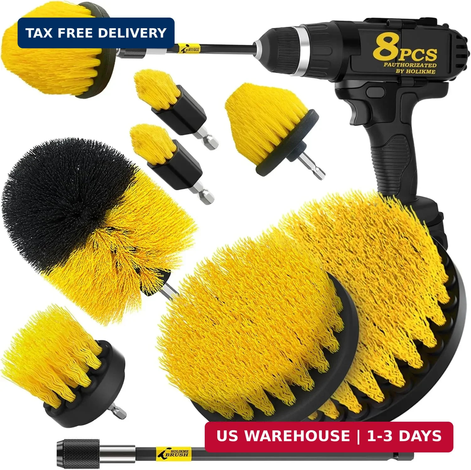 Holikme 8 Piece Drill Brush Attachments Set, Power Scrubber with Extend Long Att