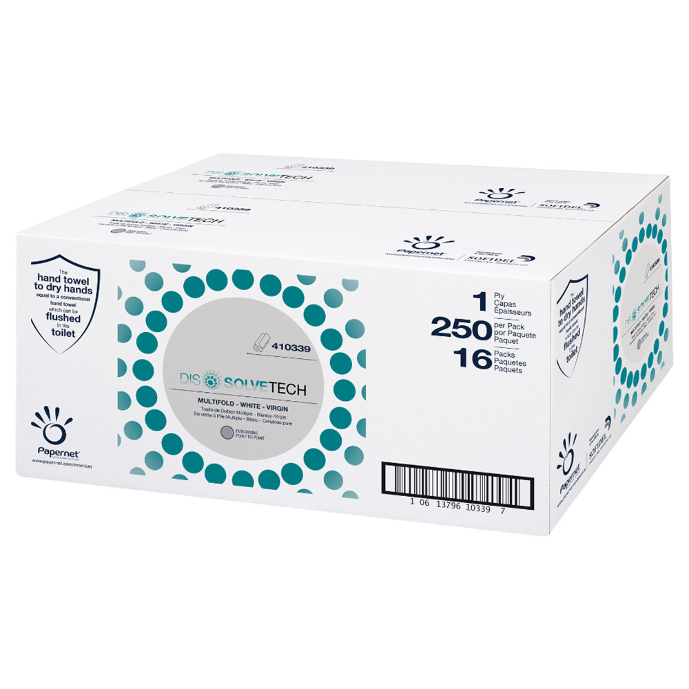 Papernet 410339 9.3 x 9.5 DissolveTech Paper Towel 1-PLY – White (4000/Carton)