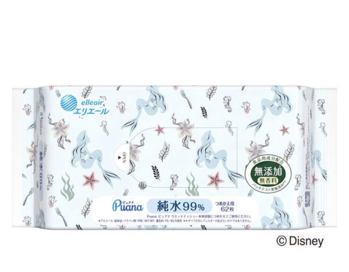 Elleair Wipe (Wet Tissue) Disney deign Princess Bell and Ariel Set of 2